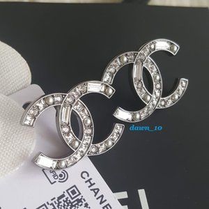 Chanel XL Pearl Crystal CC Earrings, Ruthenium